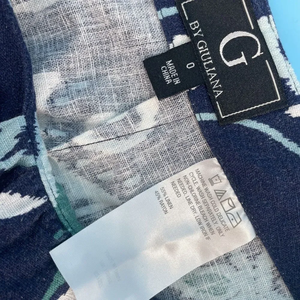 G By Giuliana Skirt Womens Sz 0 Faux Sarong‎ Blue Midi Linen Blend Coastal Beach